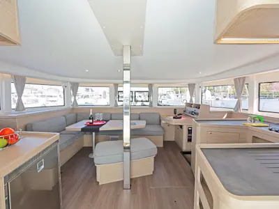 Salon of Dream Waters, a Lagoon 42 catamaran at Volos, Greece