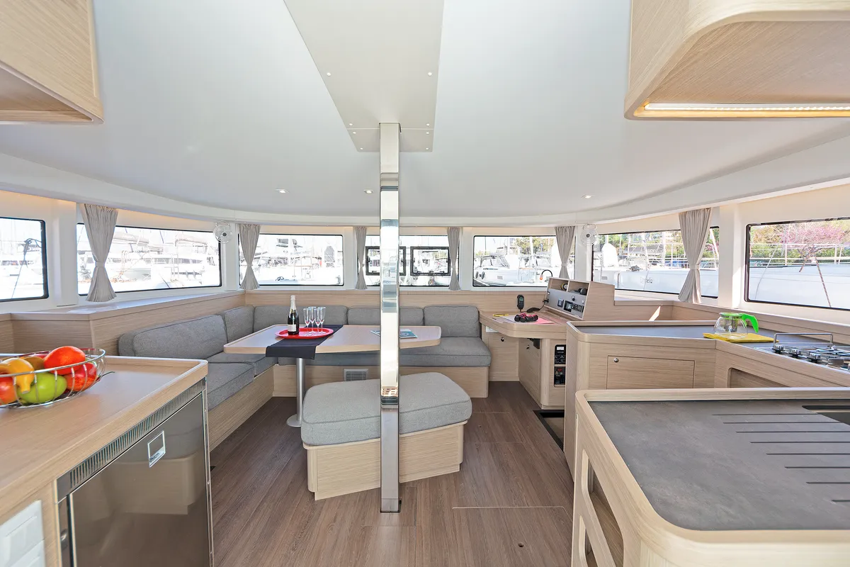 Salon of Dream Waters, a Lagoon 42 catamaran at Volos, Greece