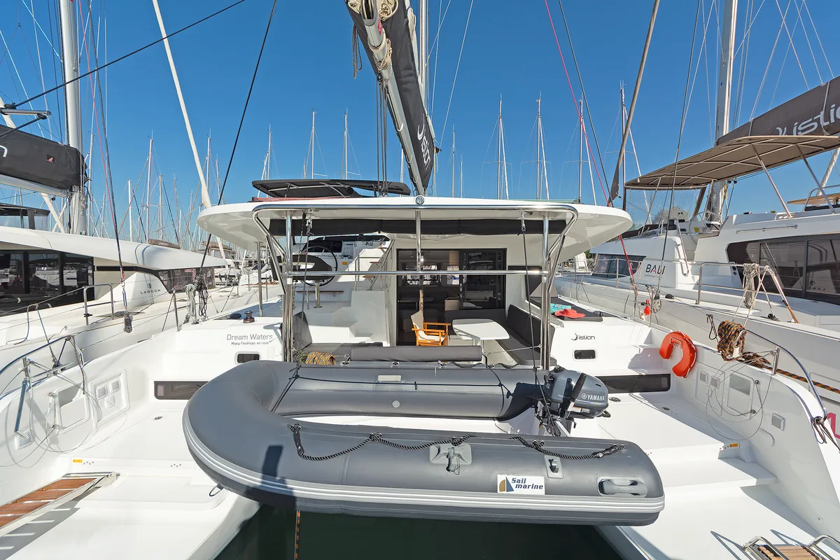 Deck of Dream Waters, a Lagoon 42 catamaran at Volos, Greece