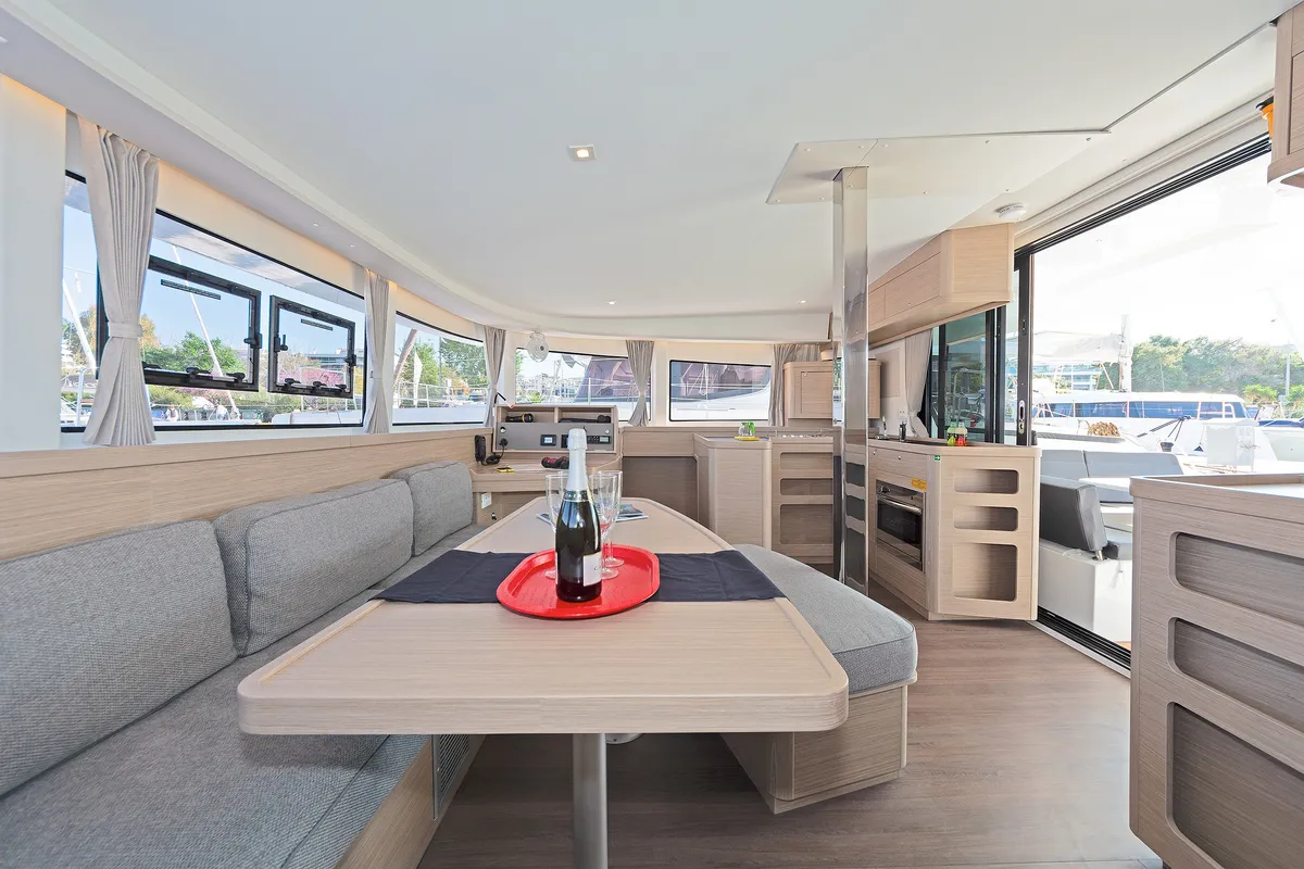 Salon of Dream Waters, a Lagoon 42 catamaran at Volos, Greece