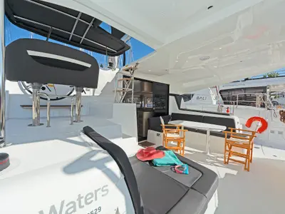 Cockpit of Dream Waters, a Lagoon 42 catamaran at Volos, Greece