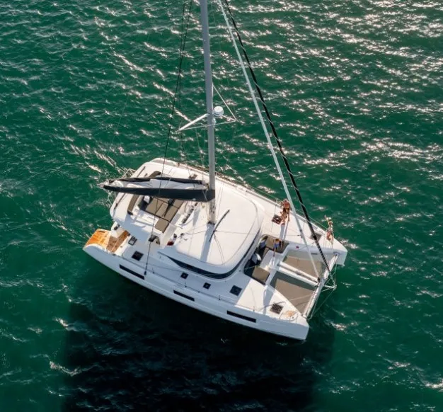 Exterior view of Silver Elli, a Lagoon 46 catamaran at Sant Antoni de Portmany, Spain