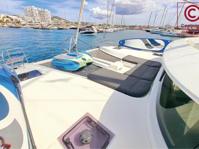 Deck of Silver Elli, a Lagoon 46 catamaran at Sant Antoni de Portmany, Spain