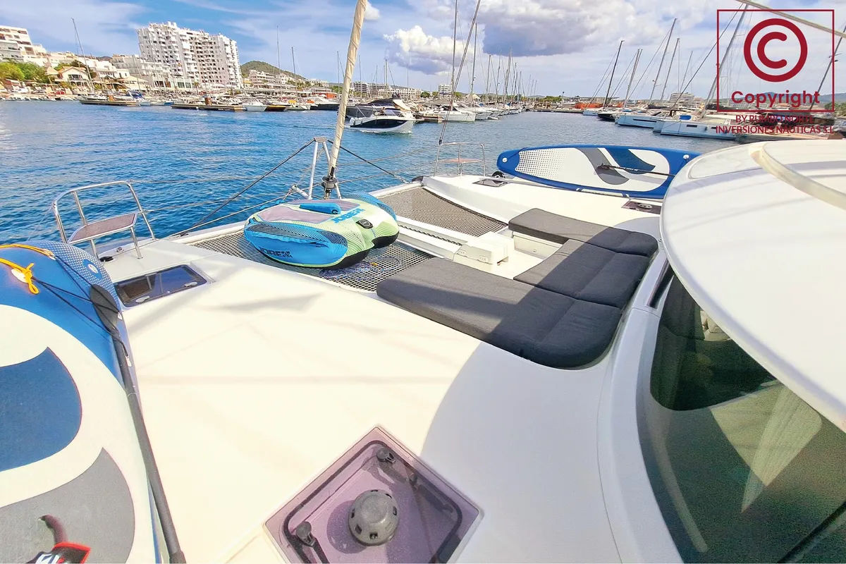 Deck of Silver Elli, a Lagoon 46 catamaran at Sant Antoni de Portmany, Spain