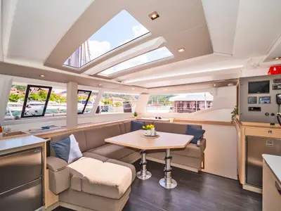 Salon of First Life, a Fountaine Pajot Tanna 47 catamaran at Skradin, Croatia