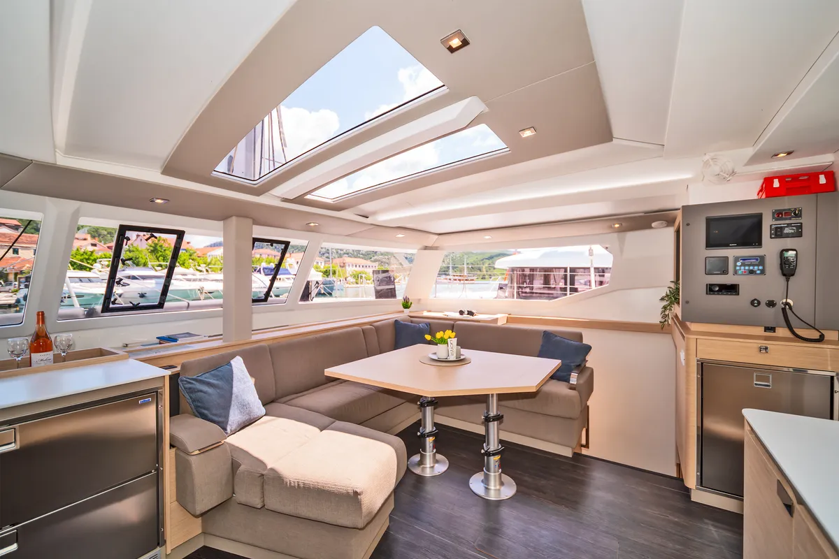 Salon of First Life, a Fountaine Pajot Tanna 47 catamaran at Skradin, Croatia