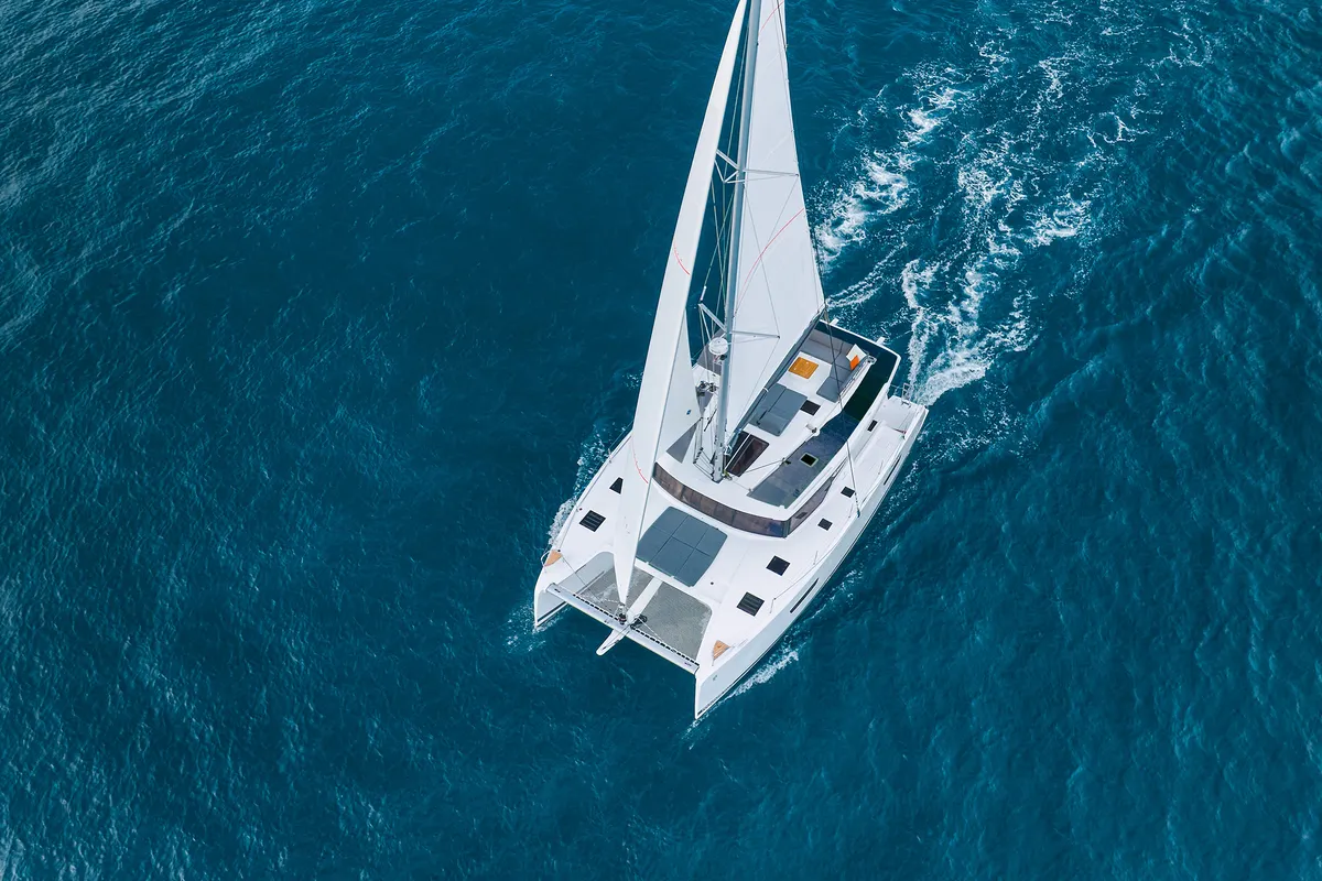 Exterior view of First Life, a Fountaine Pajot Tanna 47 catamaran at Skradin, Croatia