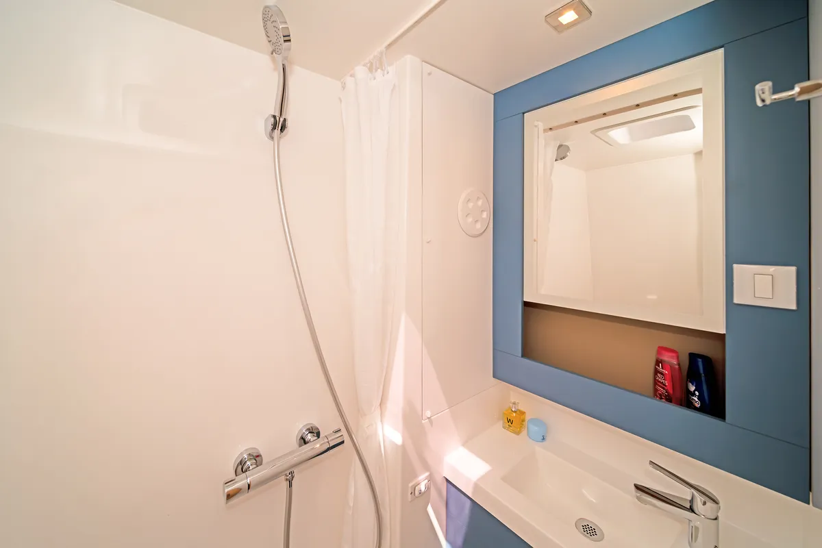 Head on First Life, a Fountaine Pajot Tanna 47 catamaran at Skradin, Croatia