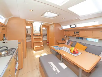 Salon of Vanilla, a Dufour 460 Grand Large sailboat at Athens, Greece