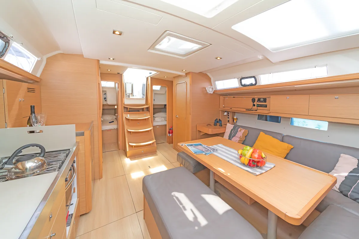 Salon of Vanilla, a Dufour 460 Grand Large sailboat at Athens, Greece