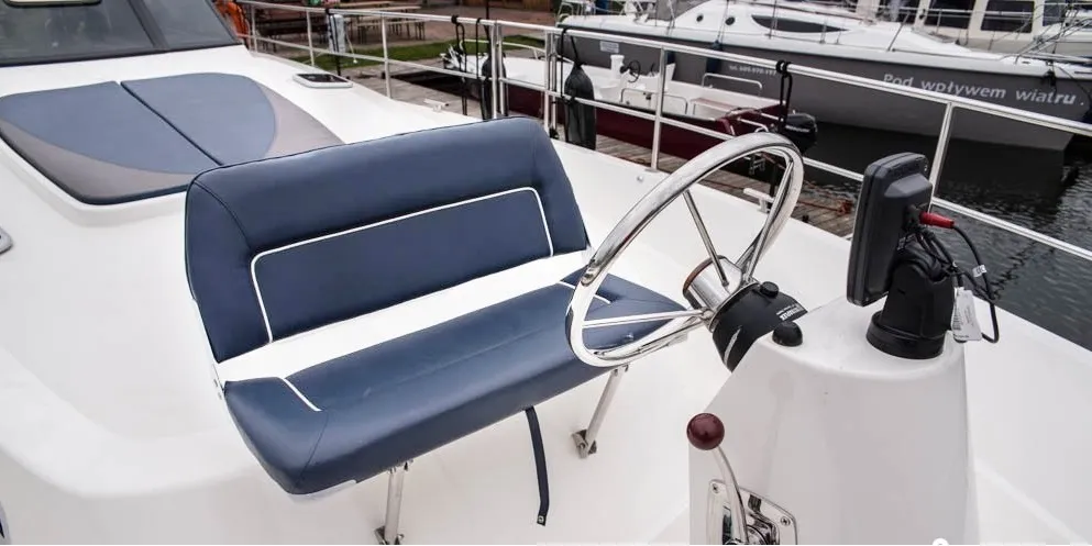 Cockpit of Delphia Yachts Nautika 1300, a motor yacht at Wilkasy, Poland