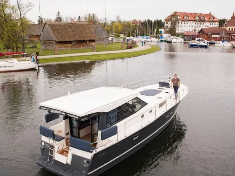 Exterior view of Delphia Yachts Nautika 1300, a motor yacht at Wilkasy, Poland