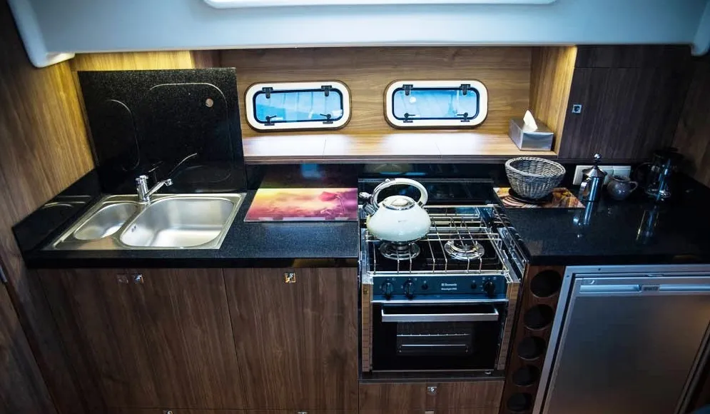 Galley of Delphia Yachts Nautika 1300, a motor yacht at Wilkasy, Poland