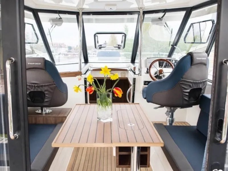 Cockpit of Delphia Yachts Nautika 1300, a motor yacht at Wilkasy, Poland