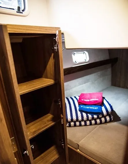 Cabin on Delphia Yachts Nautika 1300, a motor yacht at Wilkasy, Poland