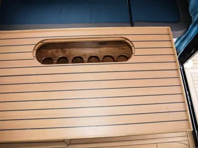 Deck of Delphia Yachts Nautika 1300, a motor yacht at Wilkasy, Poland