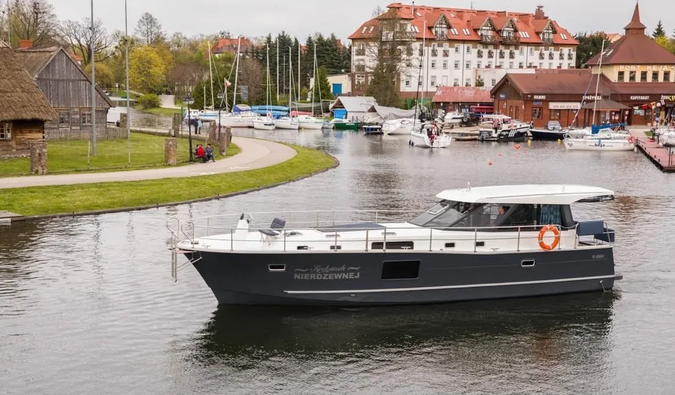 Exterior view of Delphia Yachts Nautika 1300, a motor yacht at Wilkasy, Poland