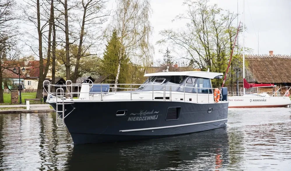Exterior view of Delphia Yachts Nautika 1300, a motor yacht at Wilkasy, Poland