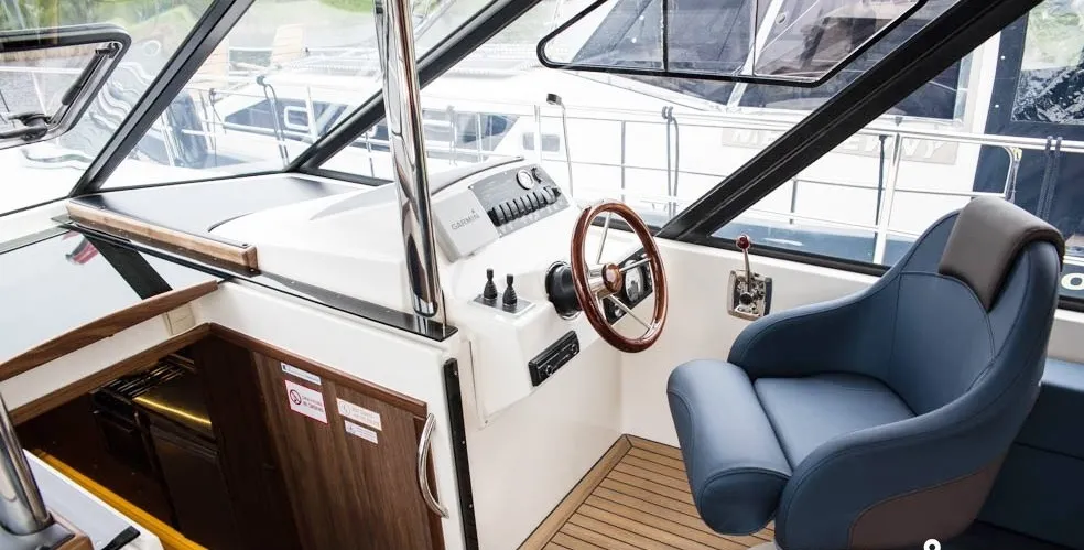 Cockpit of Delphia Yachts Nautika 1300, a motor yacht at Wilkasy, Poland