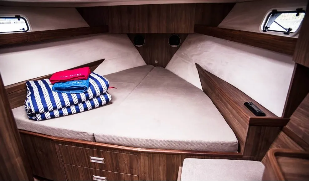 Cabin on Delphia Yachts Nautika 1300, a motor yacht at Wilkasy, Poland