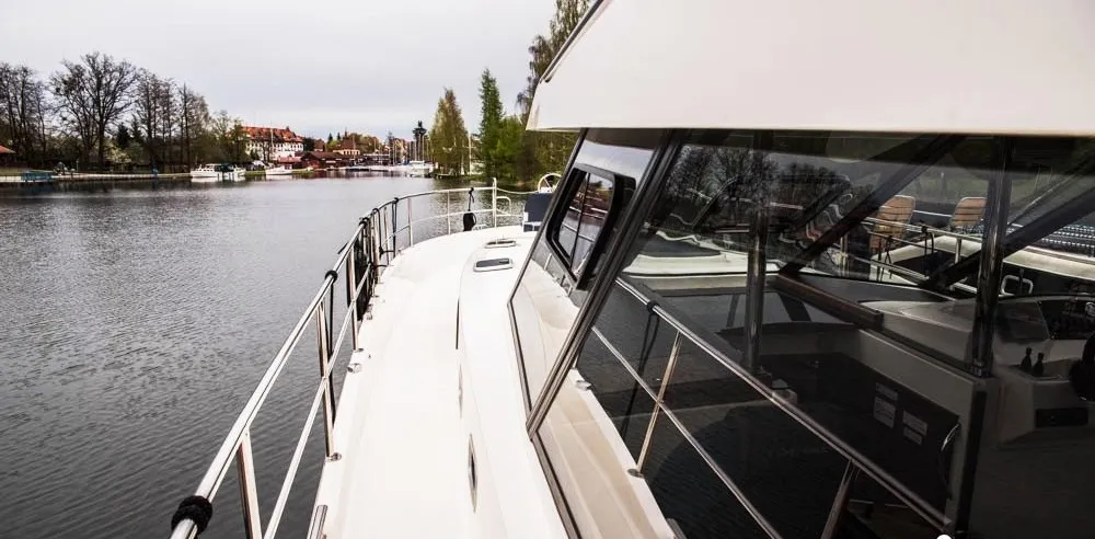 Deck of Delphia Yachts Nautika 1300, a motor yacht at Wilkasy, Poland