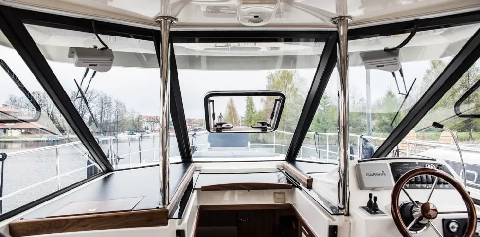 Cockpit of Delphia Yachts Nautika 1300, a motor yacht at Wilkasy, Poland