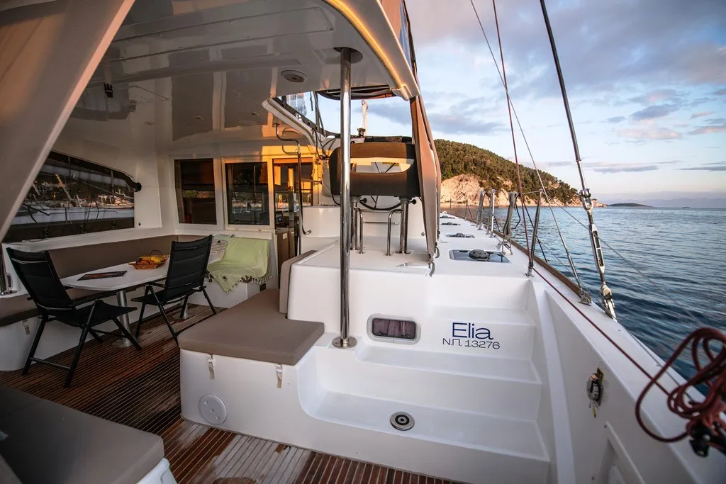 Deck of Elia, a Lagoon 40 catamaran at Neo Klima, Greece