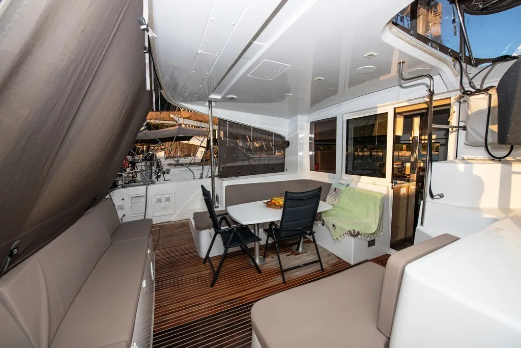 Deck of Elia, a Lagoon 40 catamaran at Neo Klima, Greece