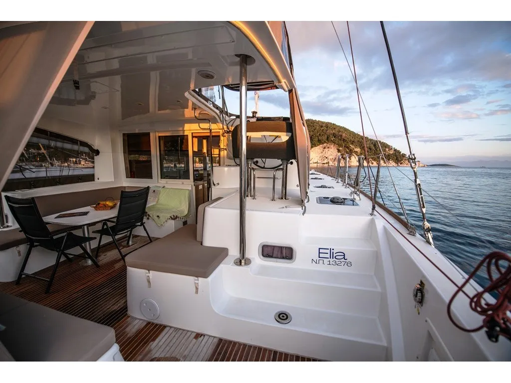 Cockpit of Elia, a Lagoon 40 catamaran at Neo Klima, Greece