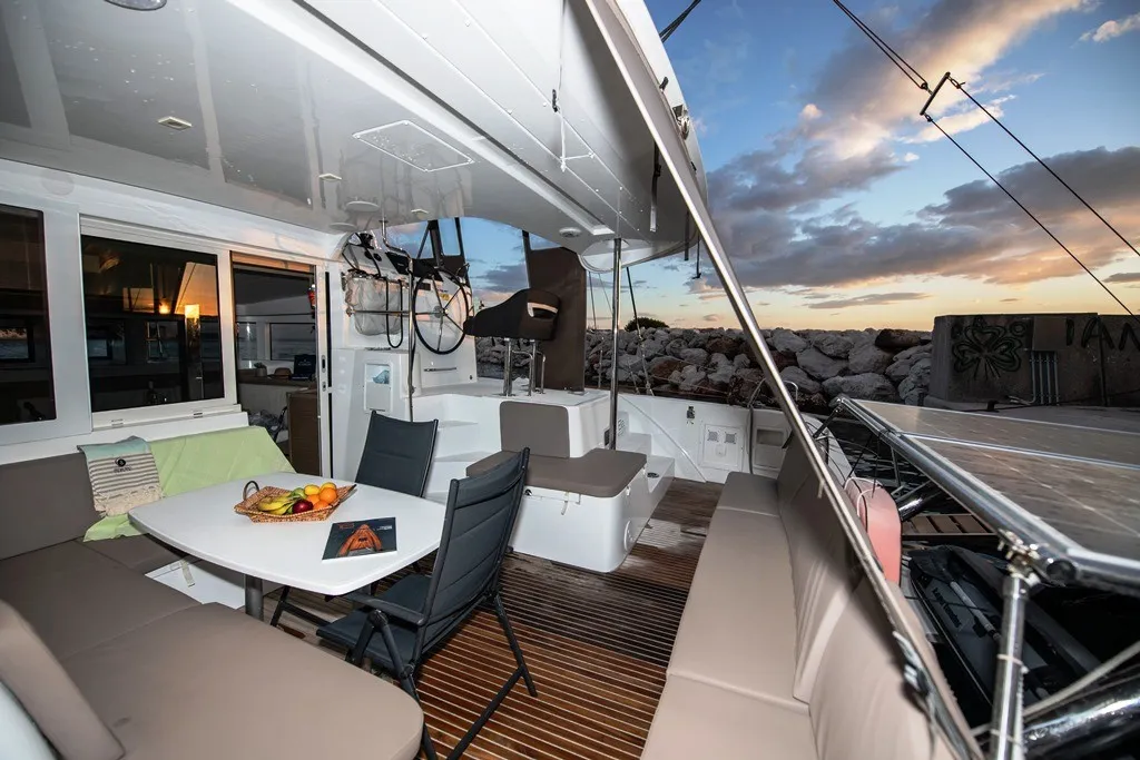 Deck of Elia, a Lagoon 40 catamaran at Neo Klima, Greece
