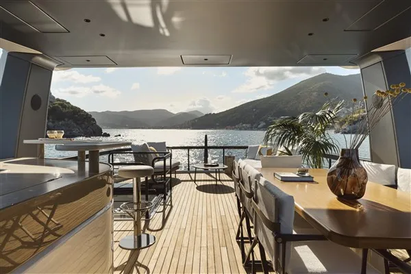 Deck of Balance, a Azimut 82 Fly motor yacht at Grad Šibenik, Croatia