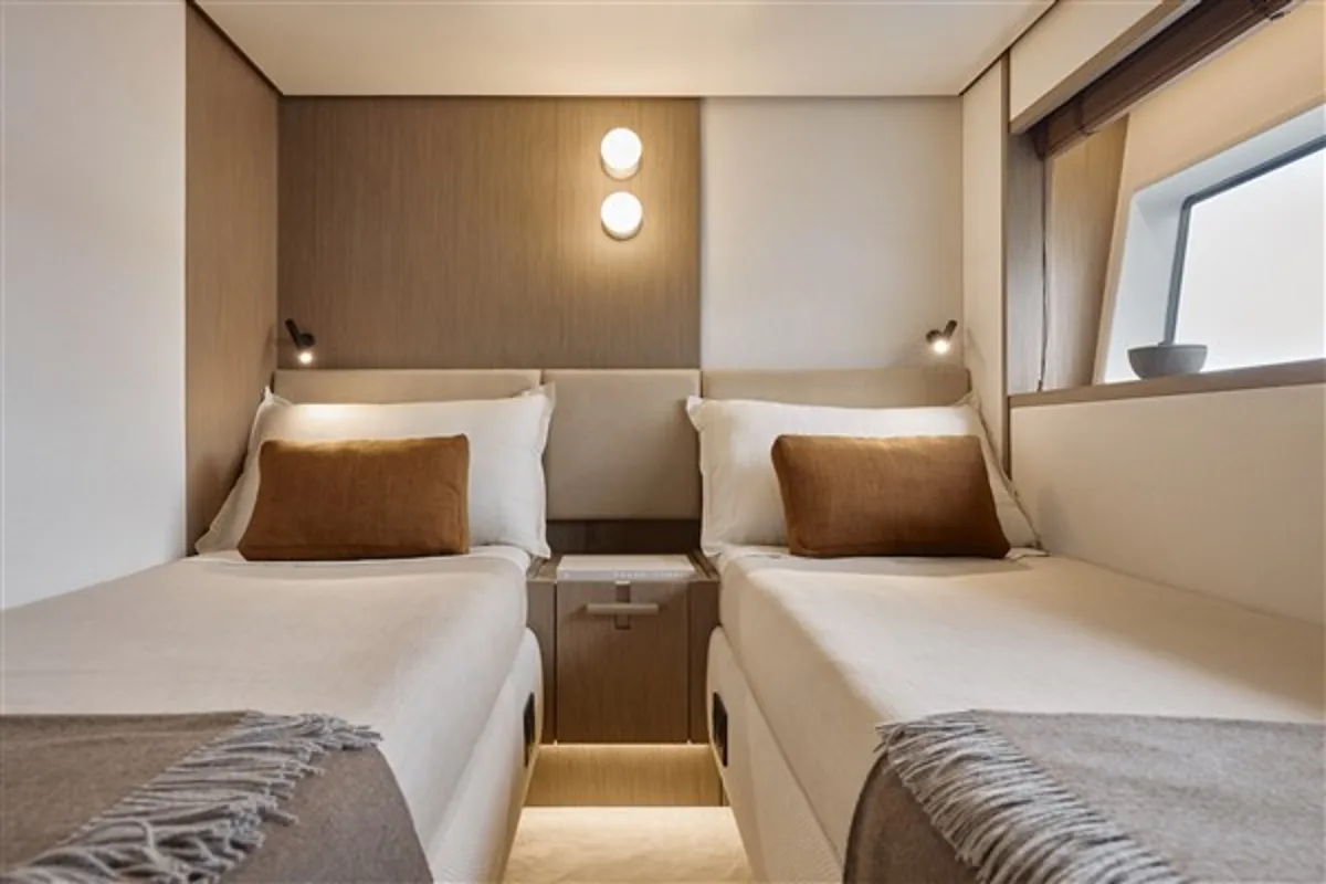 Cabin on Balance, a Azimut 82 Fly motor yacht at Grad Šibenik, Croatia