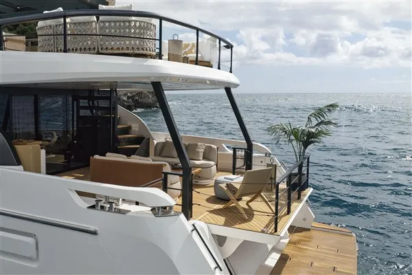 Deck of Balance, a Azimut 82 Fly motor yacht at Grad Šibenik, Croatia
