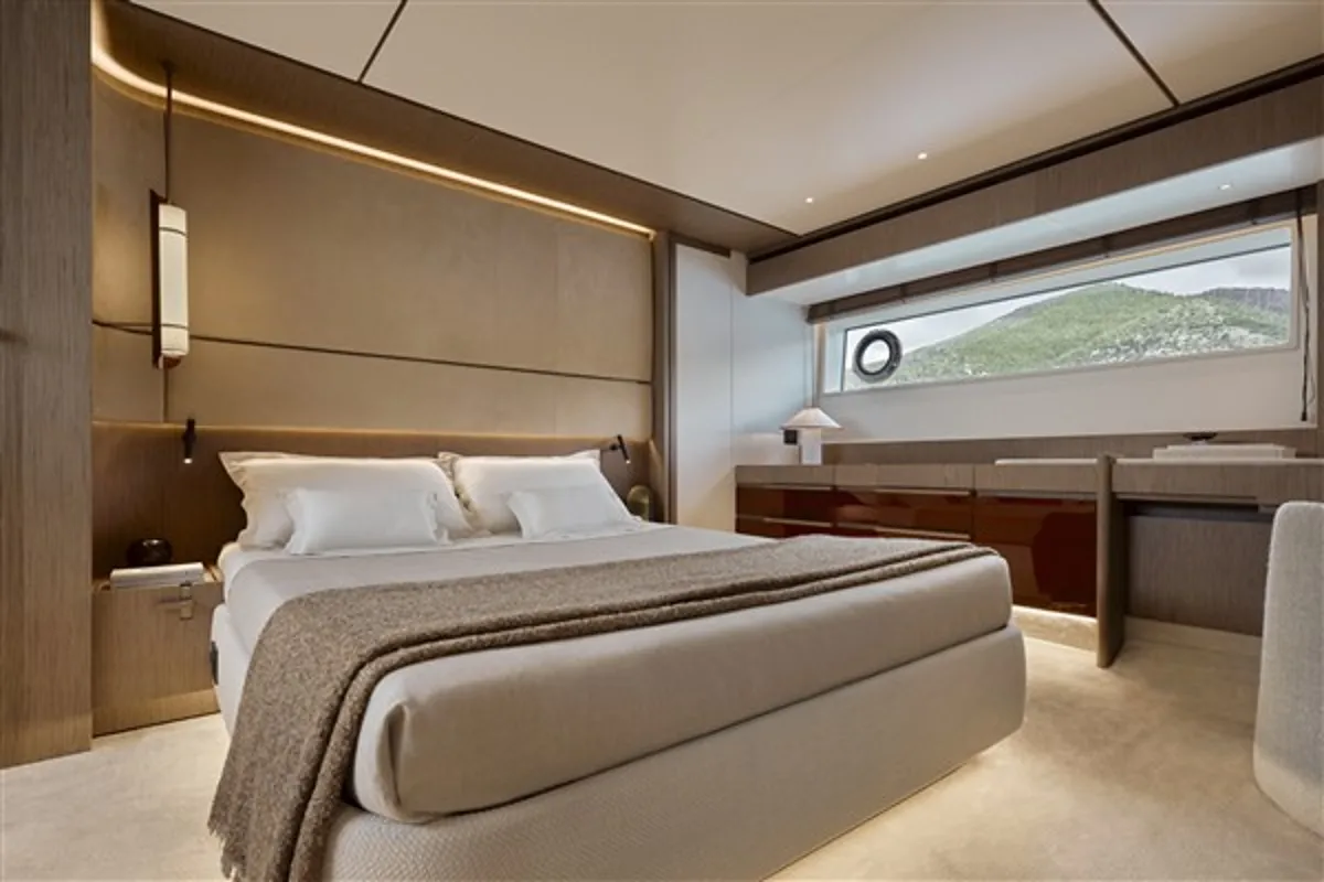 Cabin on Balance, a Azimut 82 Fly motor yacht at Grad Šibenik, Croatia
