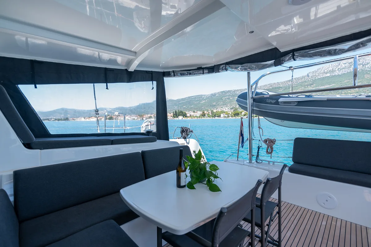 Deck of Sophie, a Lagoon 42 OW catamaran at Grad Kaštela, Croatia