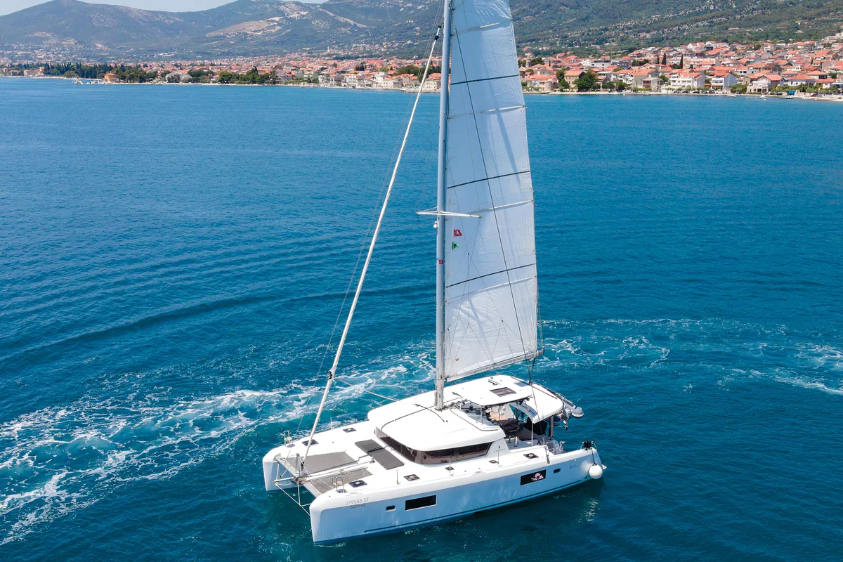 Exterior view of Sophie, a Lagoon 42 OW catamaran at Grad Kaštela, Croatia