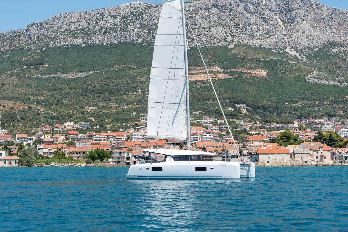 Exterior view of Sophie, a Lagoon 42 OW catamaran at Grad Kaštela, Croatia