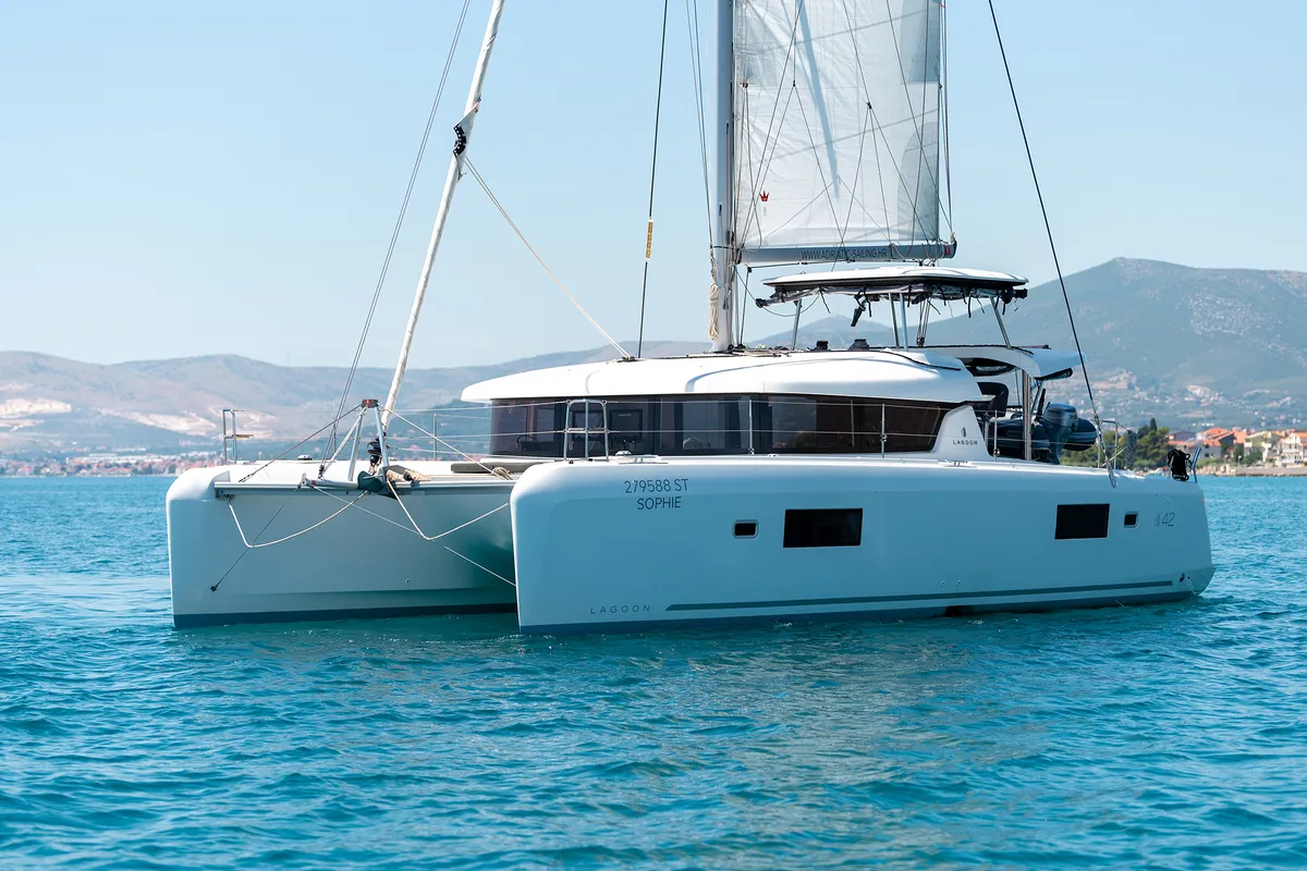 Exterior view of Sophie, a Lagoon 42 OW catamaran at Grad Kaštela, Croatia