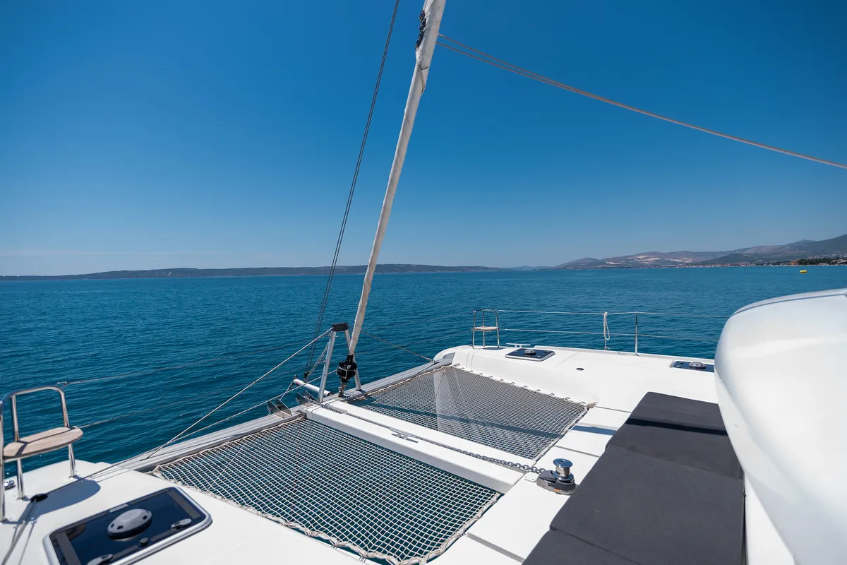 Deck of Sophie, a Lagoon 42 OW catamaran at Grad Kaštela, Croatia