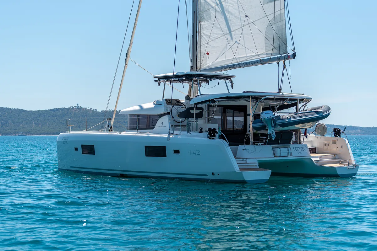 Exterior view of Sophie, a Lagoon 42 OW catamaran at Grad Kaštela, Croatia