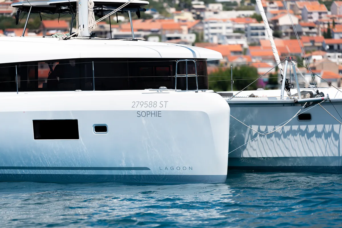Exterior view of Sophie, a Lagoon 42 OW catamaran at Grad Kaštela, Croatia