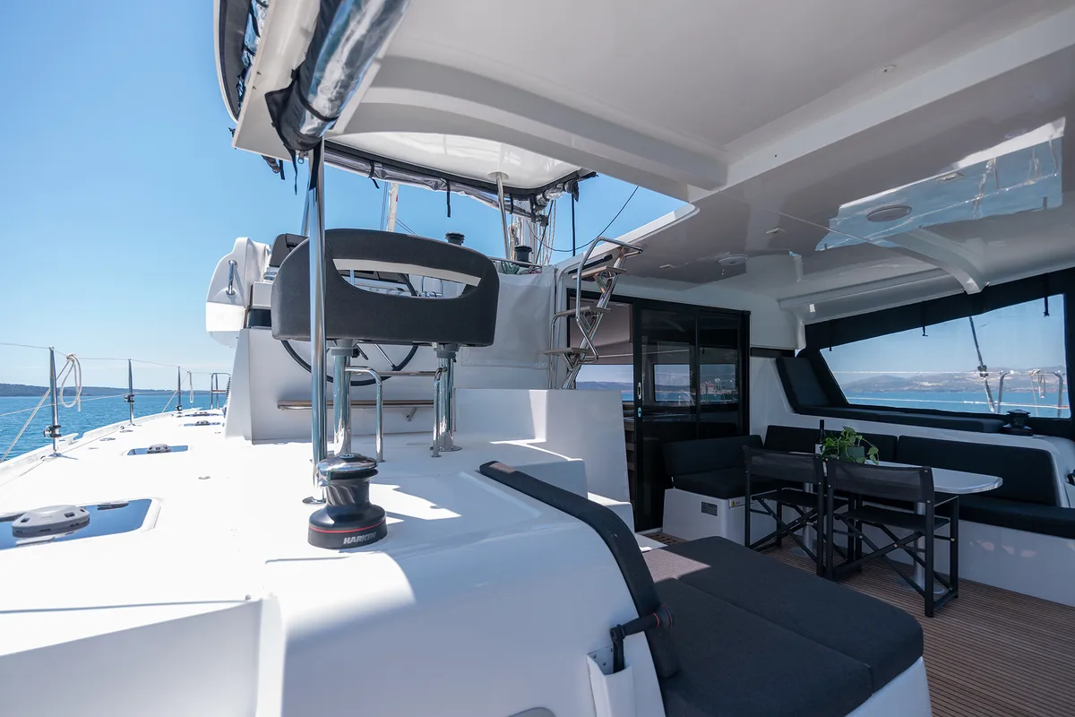 Cockpit of Sophie, a Lagoon 42 OW catamaran at Grad Kaštela, Croatia