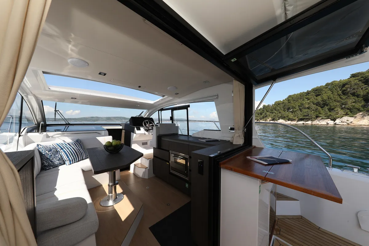 Salon of Stormi, a Sealine C335V motorboat at Grad Kaštela, Croatia