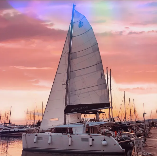 Exterior view of Aristofanis, a Lagoon 450 F catamaran at Municipal Unit of Lefkada, Greece