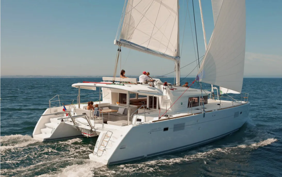 Exterior view of Aristofanis, a Lagoon 450 F catamaran at Municipal Unit of Lefkada, Greece