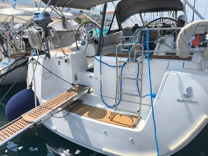 Exterior view of Sirena De Oro, a Beneteau Oceanis 54 sailboat at Municipal Unit of Palairos, Greece