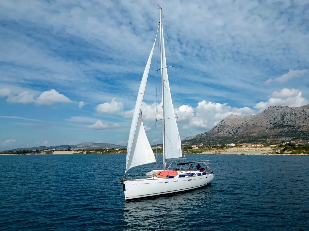 Exterior view of Sirena De Oro, a Beneteau Oceanis 54 sailboat at Municipal Unit of Palairos, Greece
