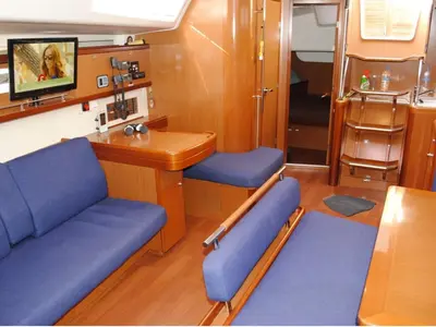 Salon of Sirena De Oro, a Beneteau Oceanis 54 sailboat at Municipal Unit of Palairos, Greece