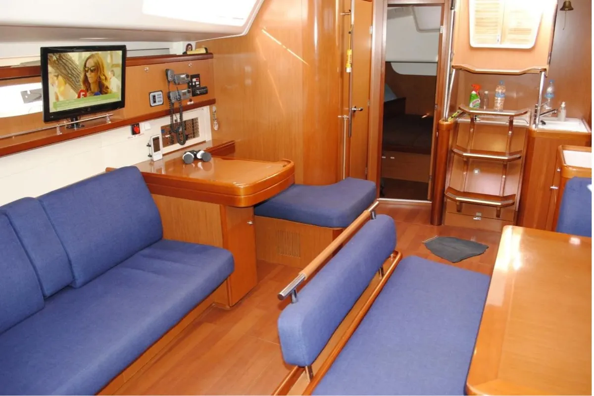 Salon of Sirena De Oro, a Beneteau Oceanis 54 sailboat at Municipal Unit of Palairos, Greece