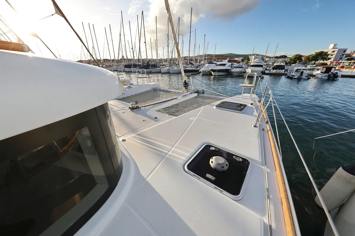 Deck of Mars, a Lagoon 40 catamaran at Grad Vodice, Croatia